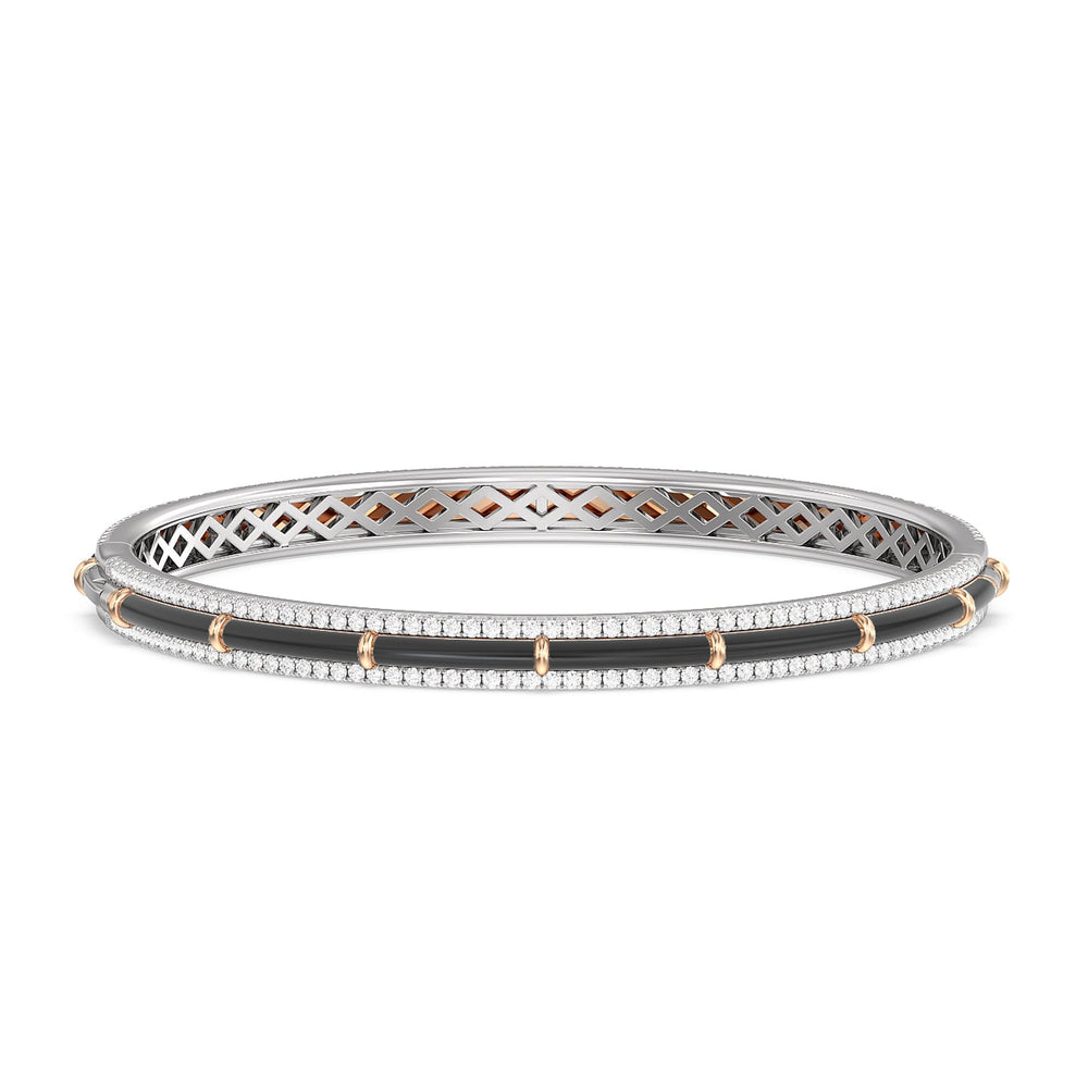 Half Pave Border Bangle in Ceramic with Midnight Cut Diamond in 14KT White & Rose Gold view 4
