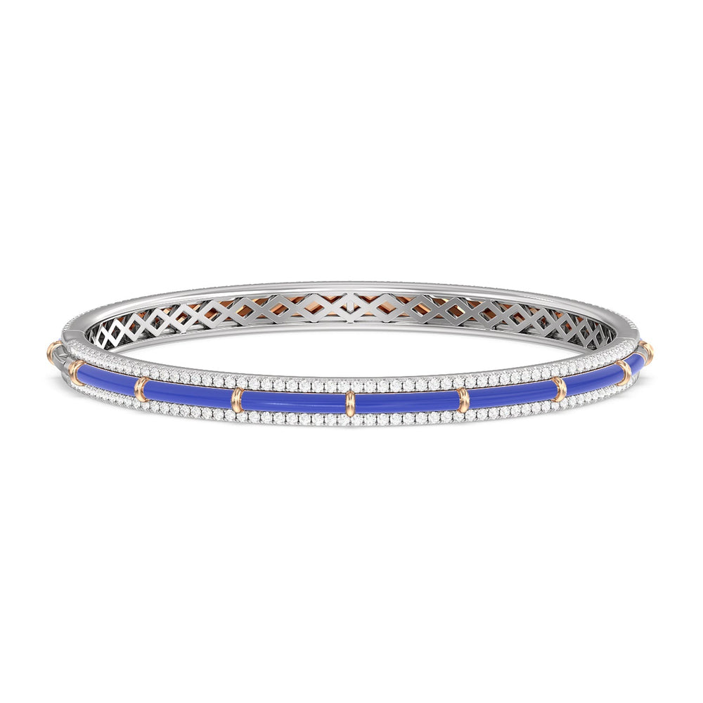 Half Pave Border Bangle in Ceramic with Cobalt Cut Diamond in 14KT White & Rose Gold view 3
