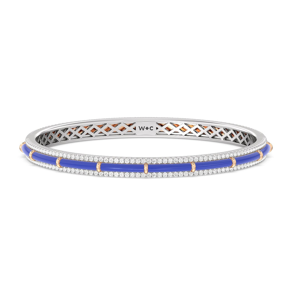 Half Pave Border Bangle in Ceramic with Cobalt Cut Diamond in 14KT White & Rose Gold view 1
