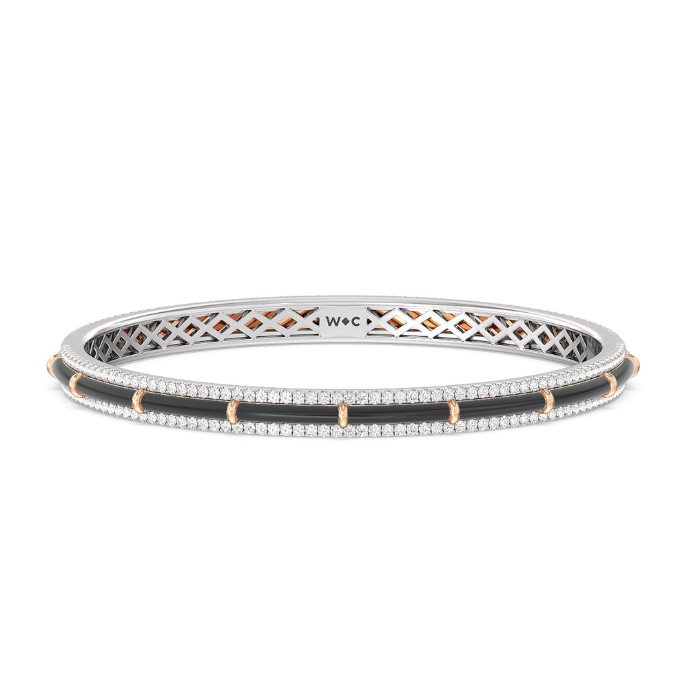 Half Pave Border Bangle in Ceramic with Midnight Cut Diamond in 14KT White & Rose Gold view 1
