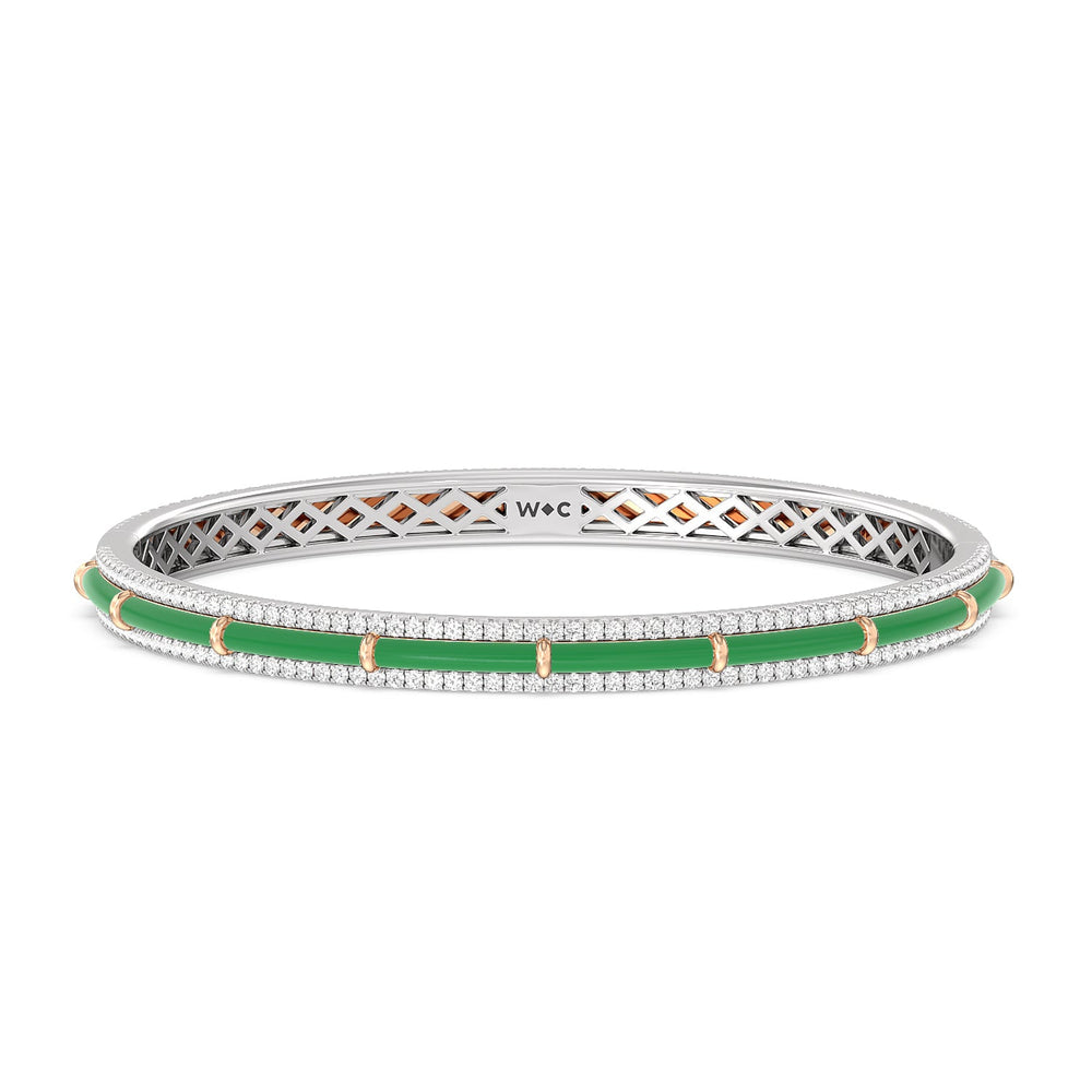 Half Pave Border Bangle in Ceramic with Evergreen Cut Diamond in 14KT White & Rose Gold view 1
