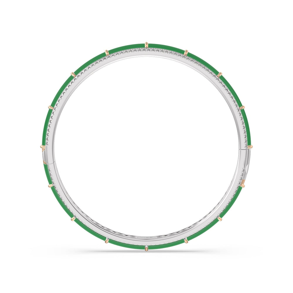 Half Pave Border Bangle in Ceramic with Evergreen Cut Diamond in 14KT White & Rose Gold view 3
