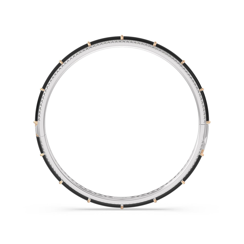 Half Pave Border Bangle in Ceramic with Midnight Cut Diamond in 14KT White & Rose Gold view 3
