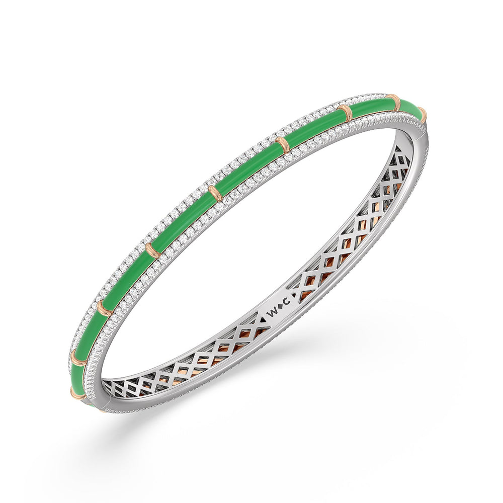 Half Pave Border Bangle in Ceramic with Evergreen Cut Diamond in 14KT White & Rose Gold view 2
