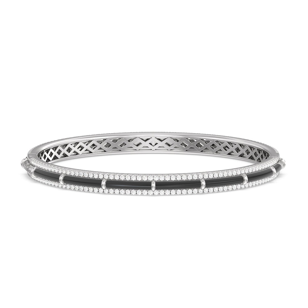 Half Pave Border Bangle in Ceramic with Midnight Cut Diamond in 14KT White Gold view 4
