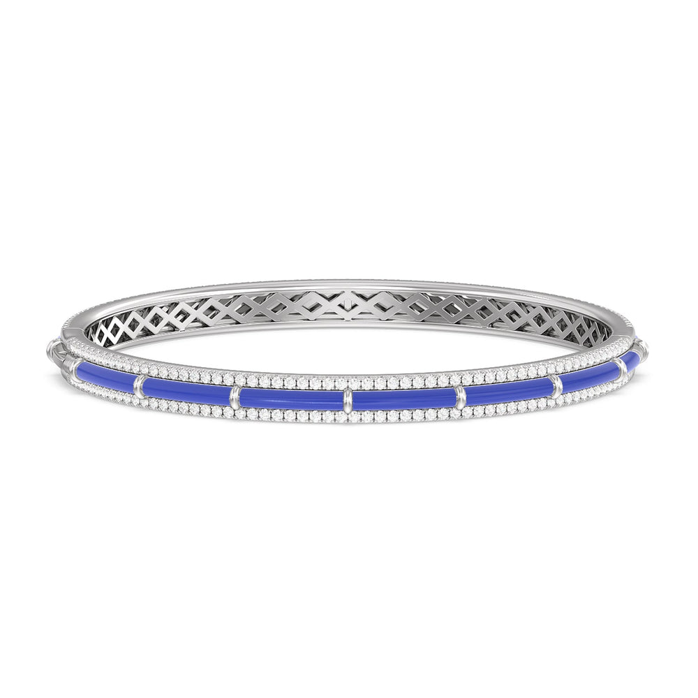 Half Pave Border Bangle in Ceramic with Cobalt Cut Diamond in 14KT White Gold view 4
