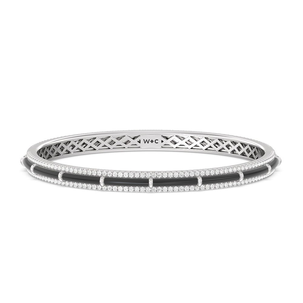 Half Pave Border Bangle in Ceramic with Midnight Cut Diamond in 14KT White Gold view 1
