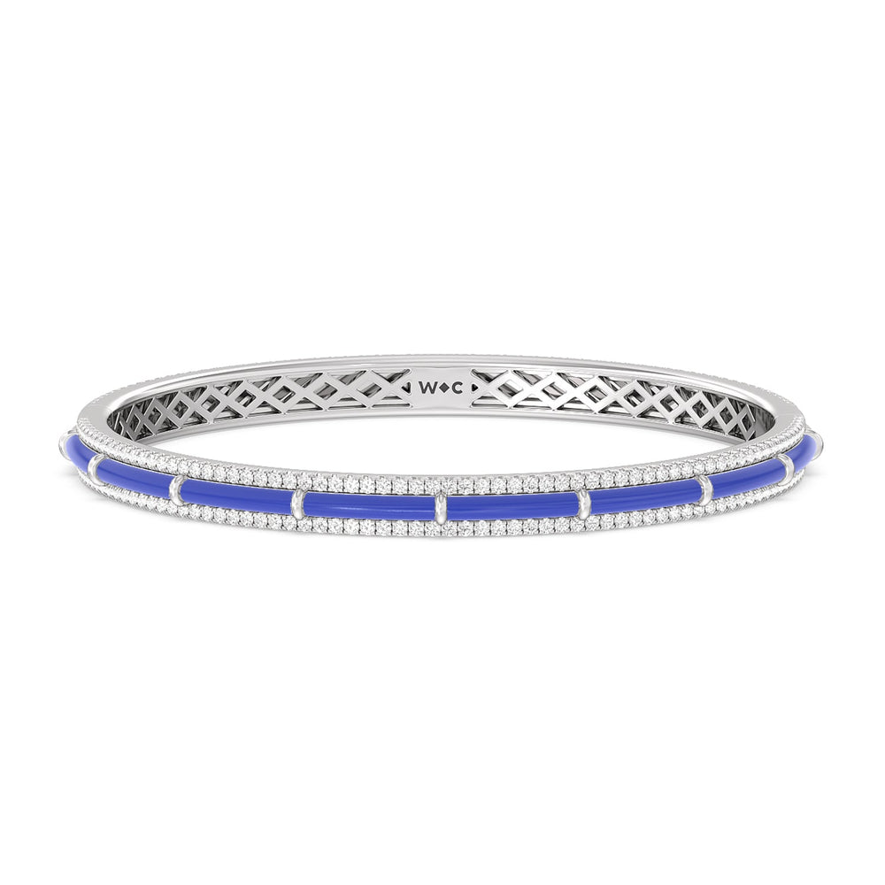 Half Pave Border Bangle in Ceramic with Cobalt Cut Diamond in 14KT White Gold view 1
