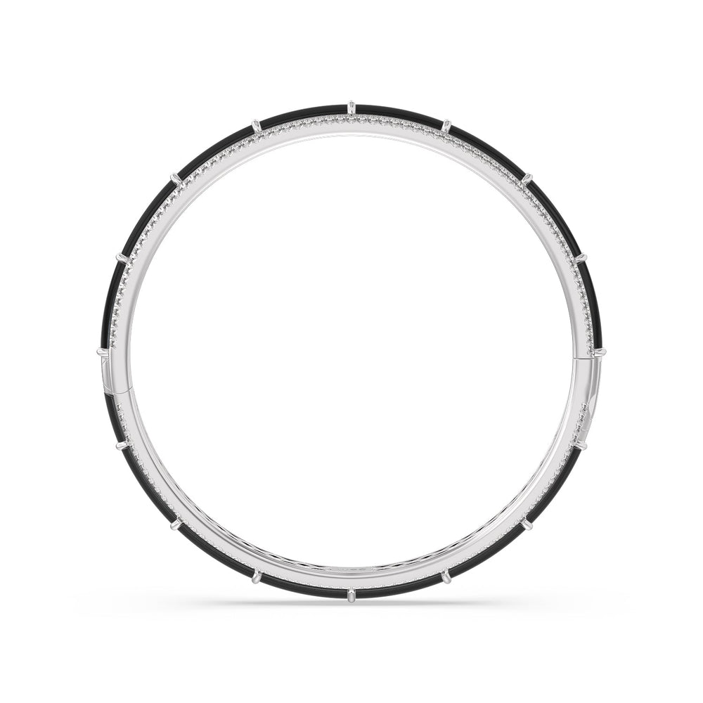 Half Pave Border Bangle in Ceramic with Midnight Cut Diamond in 14KT White Gold view 3
