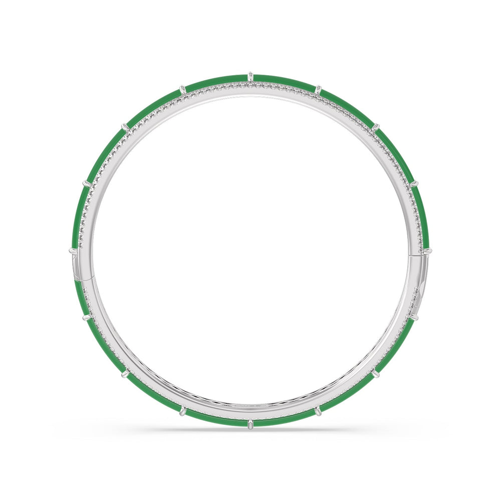 Half Pave Border Bangle in Ceramic with Evergreen Cut Diamond in 14KT White Gold view 3
