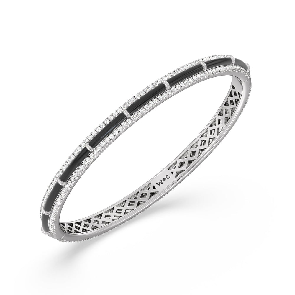 Half Pave Border Bangle in Ceramic with Midnight Cut Diamond in 14KT White Gold view 2
