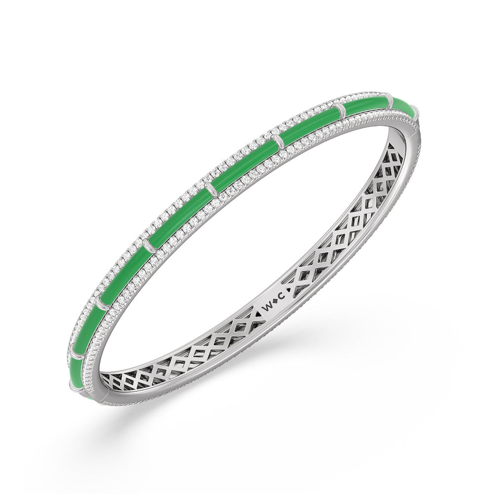 Half Pave Border Bangle in Ceramic with Evergreen Cut Diamond in 14KT White Gold view 2
