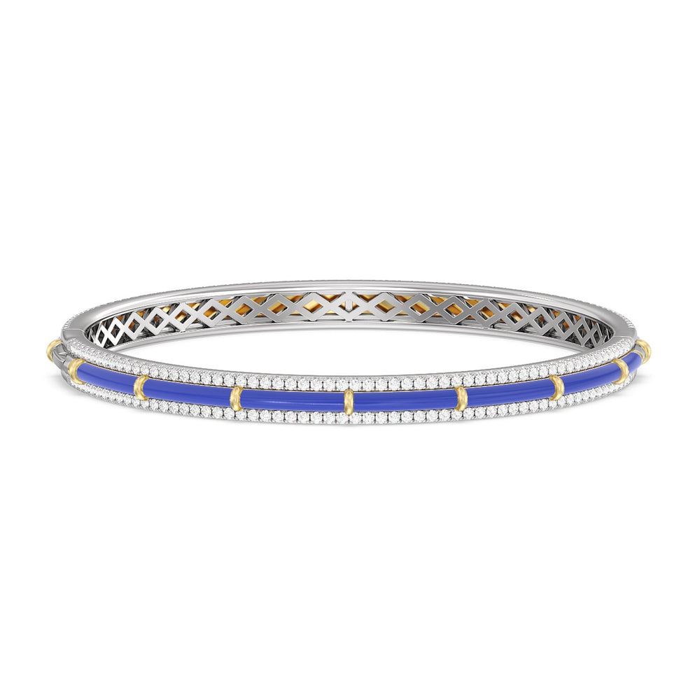 Half Pave Border Bangle in Ceramic with Cobalt Cut Diamond in 14KT White & Yellow Gold view 4
