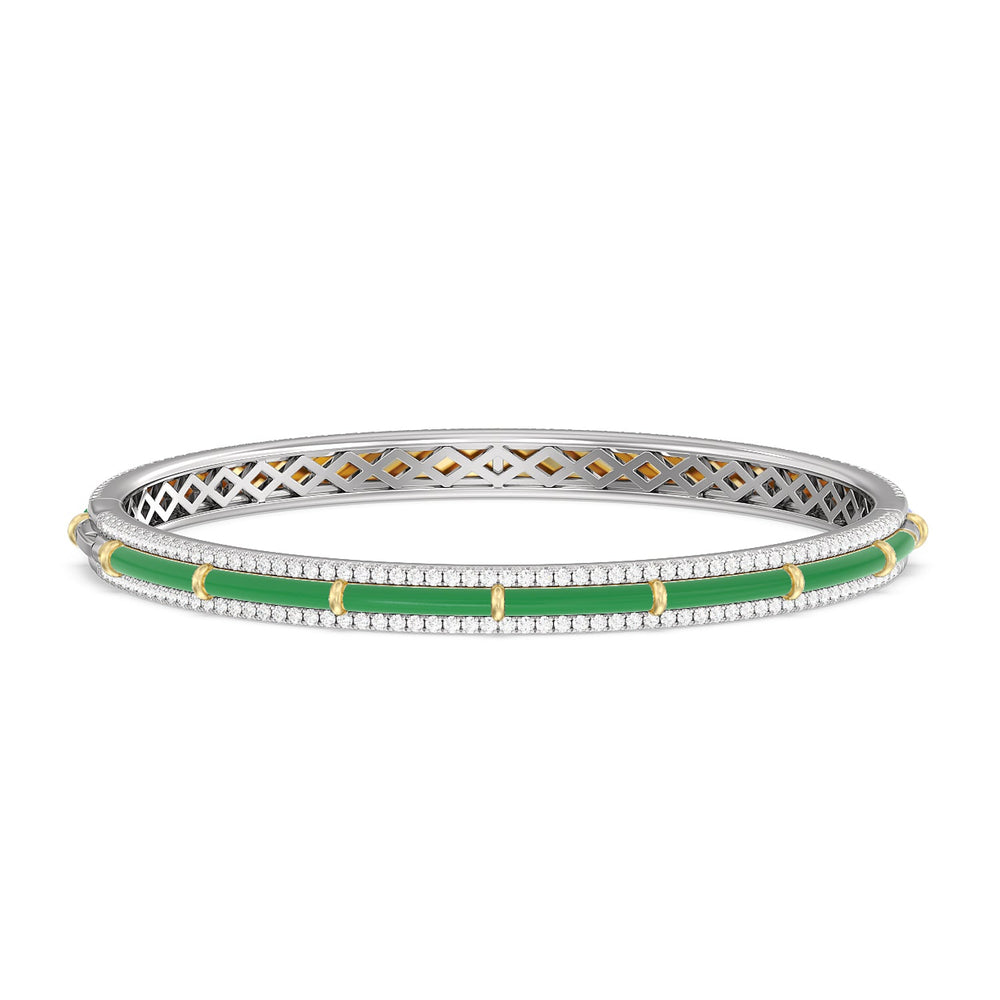 Half Pave Border Bangle in Ceramic with Evergreen Cut Diamond in 14KT White & Yellow Gold view 4
