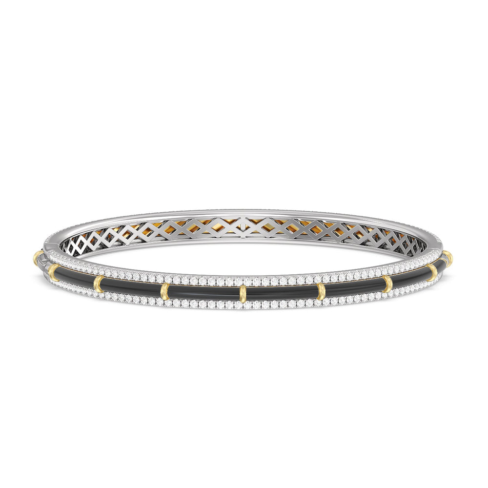 Half Pave Border Bangle in Ceramic with Midnight Cut Diamond in 14KT White & Yellow Gold view 4
