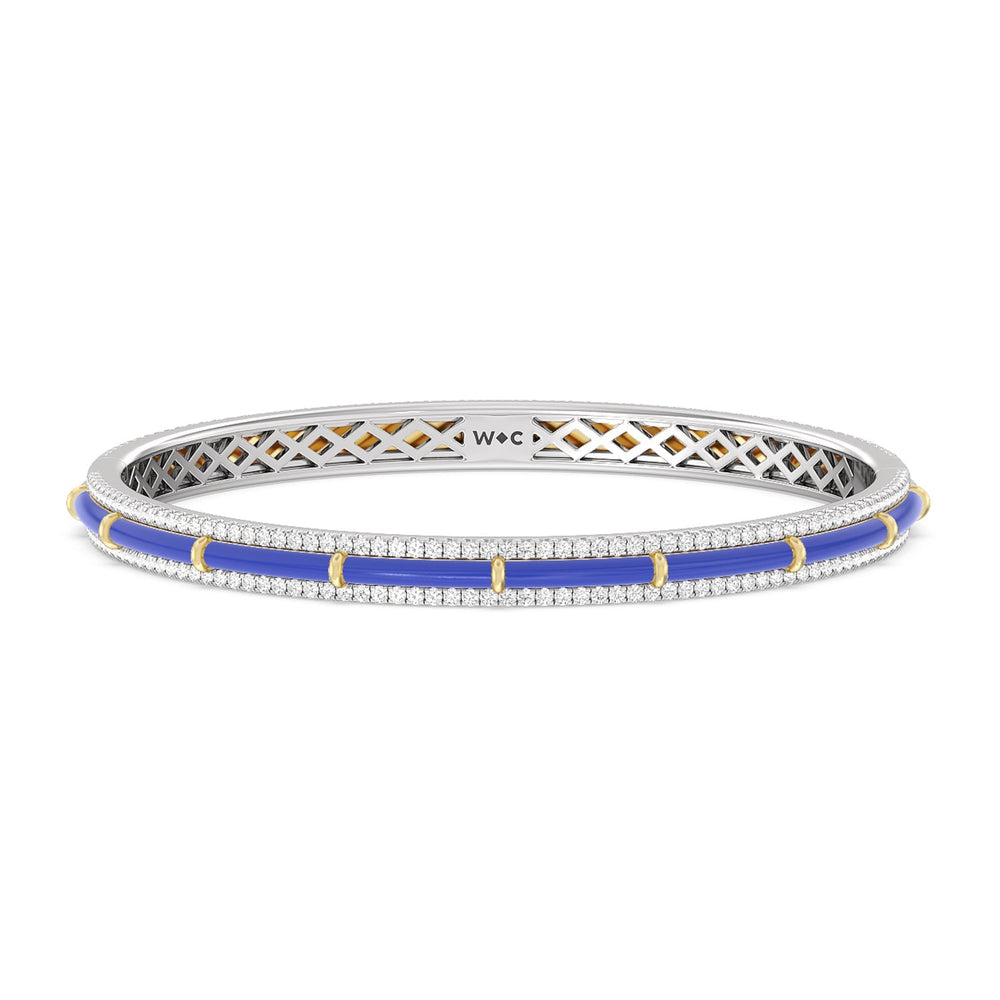 Half Pave Border Bangle in Ceramic with Cobalt Cut Diamond in 14KT White & Yellow Gold view 1
