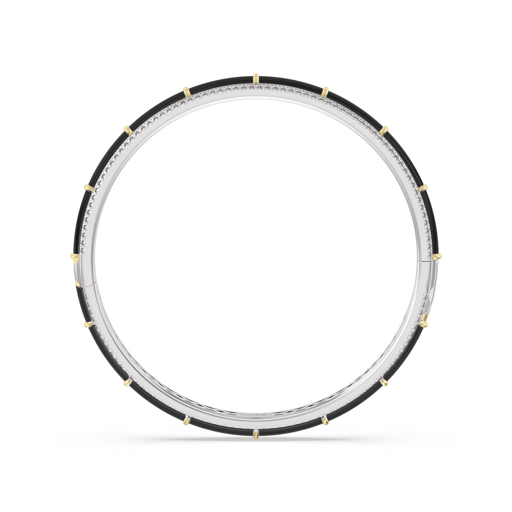 Half Pave Border Bangle in Ceramic with Midnight Cut Diamond in 14KT White & Yellow Gold view 3
