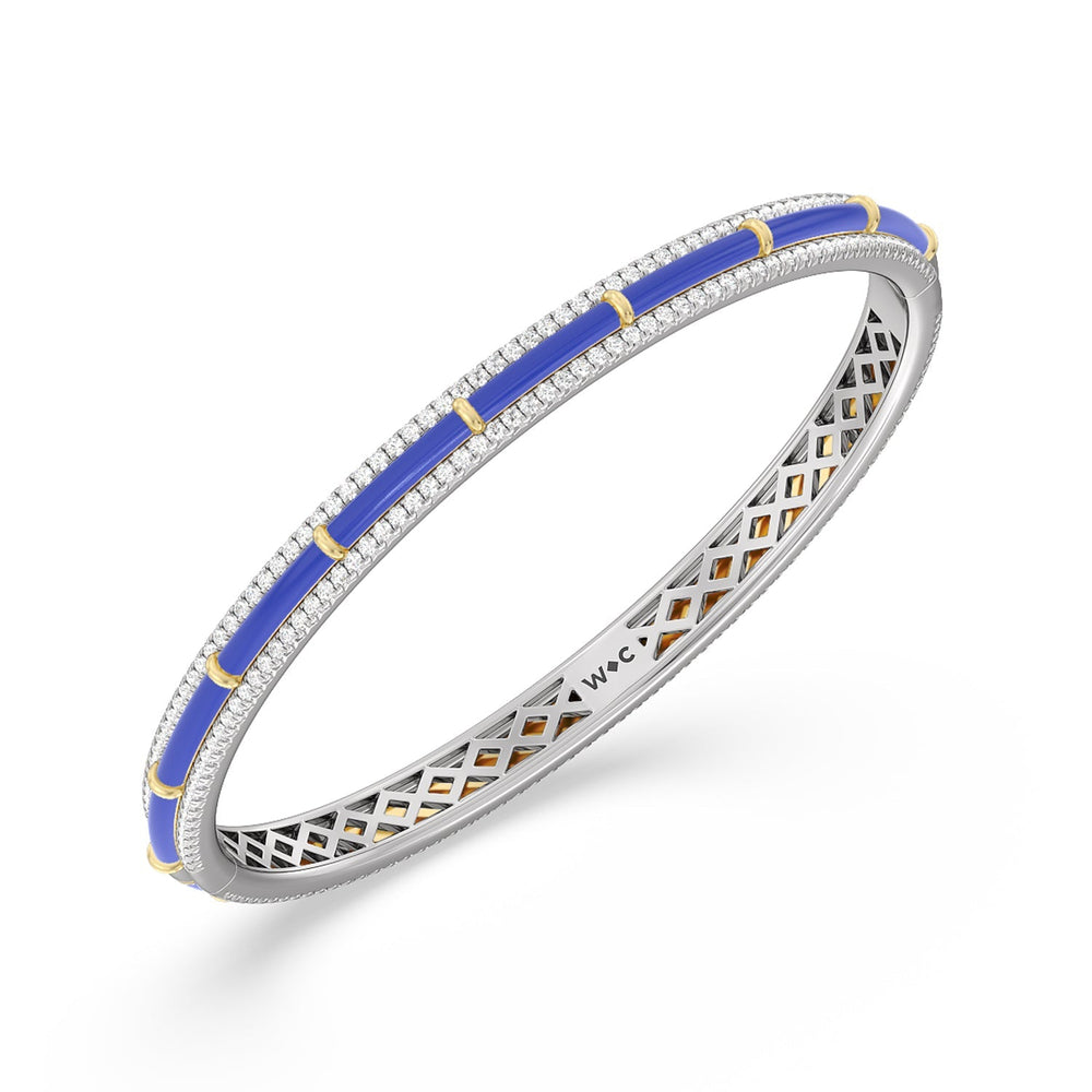 Half Pave Border Bangle in Ceramic with Cobalt Cut Diamond in 14KT White & Yellow Gold view 2
