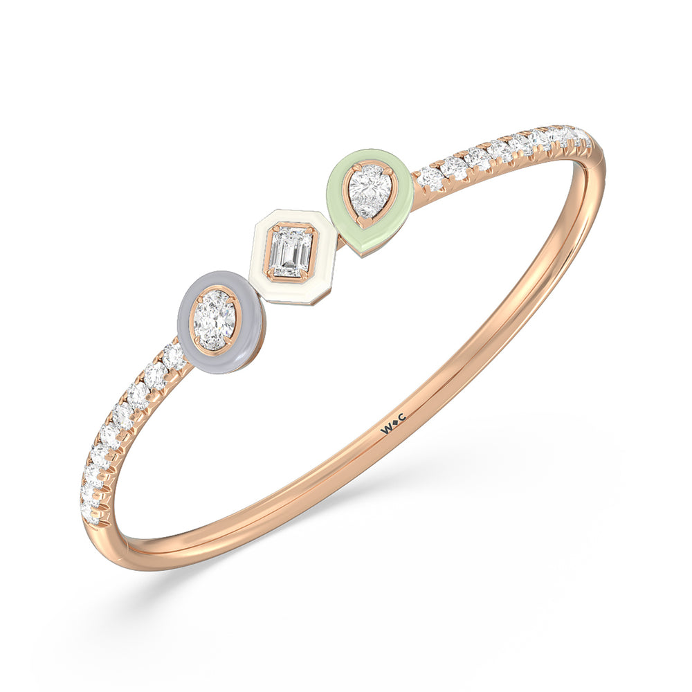 Pave Two Tone Bangle in Ceramic with Lab Cut Diamond in 14KT Rose Gold view 2

