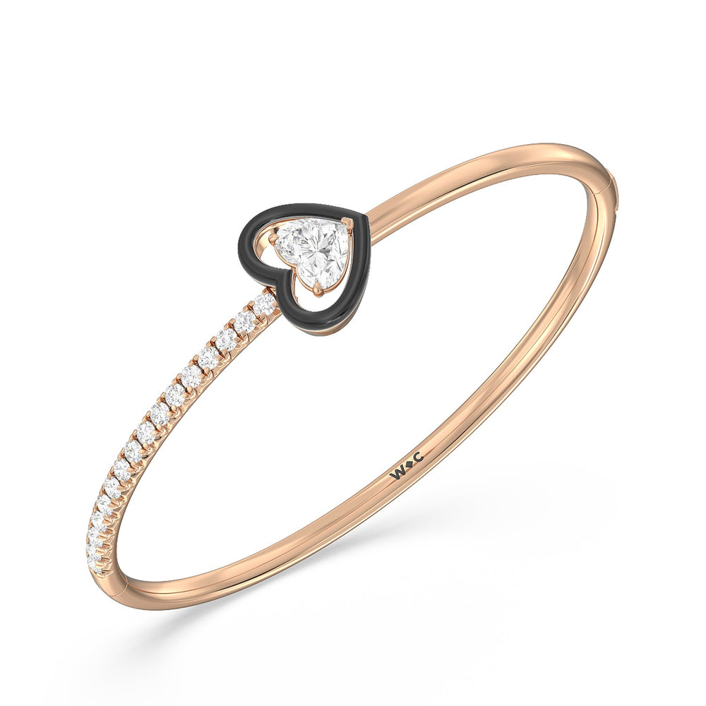 Half Pave Heart Bangle in Ceramic with Midnight Cut Diamond in 14KT Rose Gold view 3

