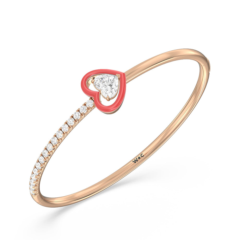 Half Pave Heart Bangle in Ceramic with Hibiscus Cut Diamond in 14KT Rose Gold view 2
