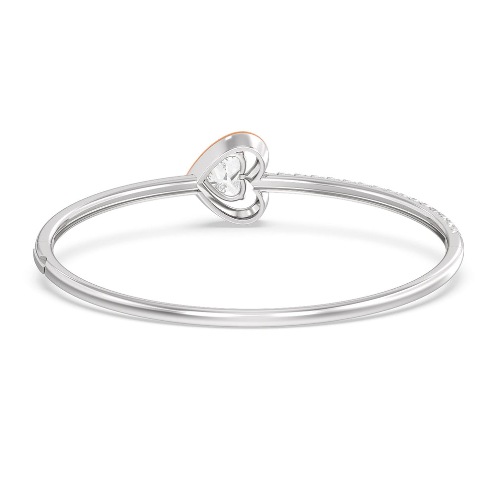 Half Pave Heart Bangle in Ceramic with Coral Cut Diamond in 14KT White Gold view 4
