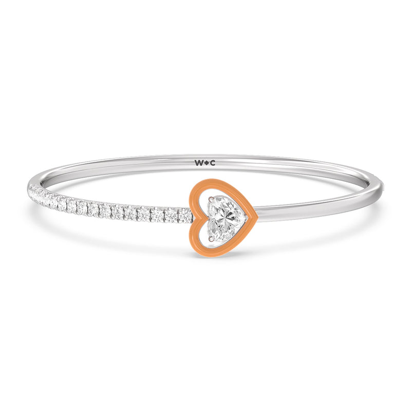 Half Pave Heart Bangle in Ceramic