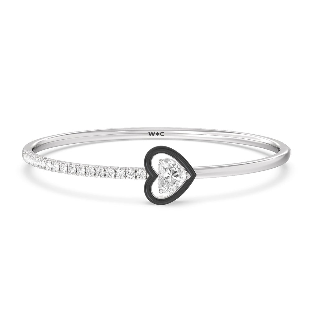 Half Pave Heart Bangle in Ceramic with Midnight Cut Diamond in 14KT White Gold view 1
