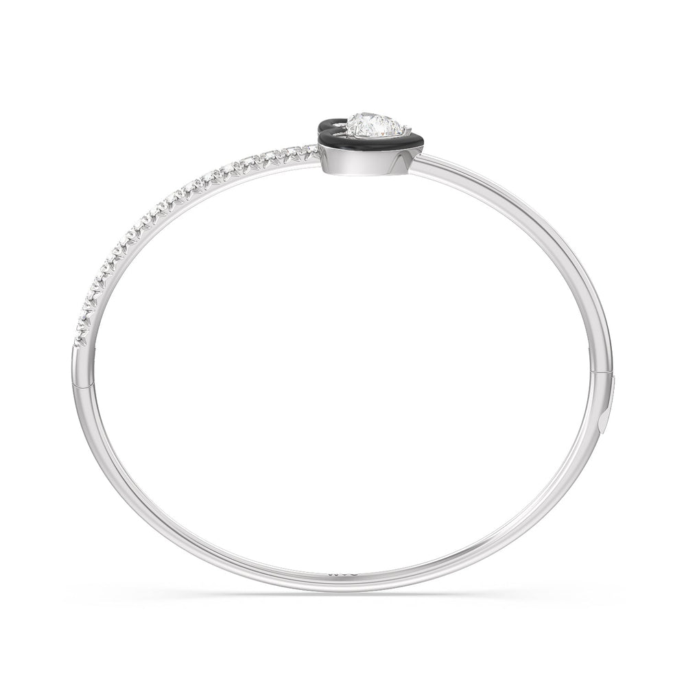 Half Pave Heart Bangle in Ceramic with Midnight Cut Diamond in 14KT White Gold view 2
