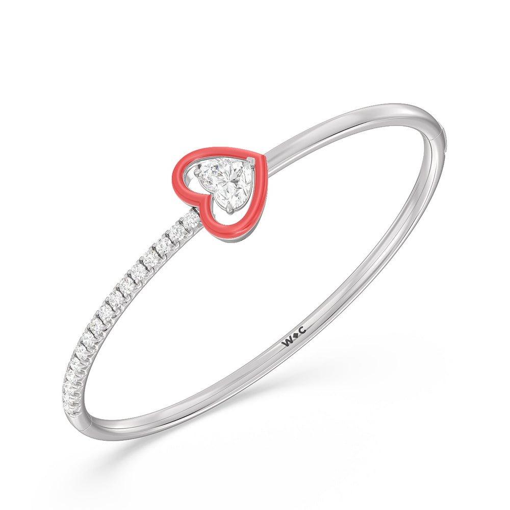Half Pave Heart Bangle in Ceramic with Hibiscus Cut Diamond in 14KT White Gold view 2
