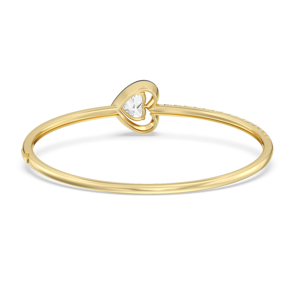 Half Pave Heart Bangle in Ceramic with Midnight Cut Diamond in 14KT Yellow Gold view 4
