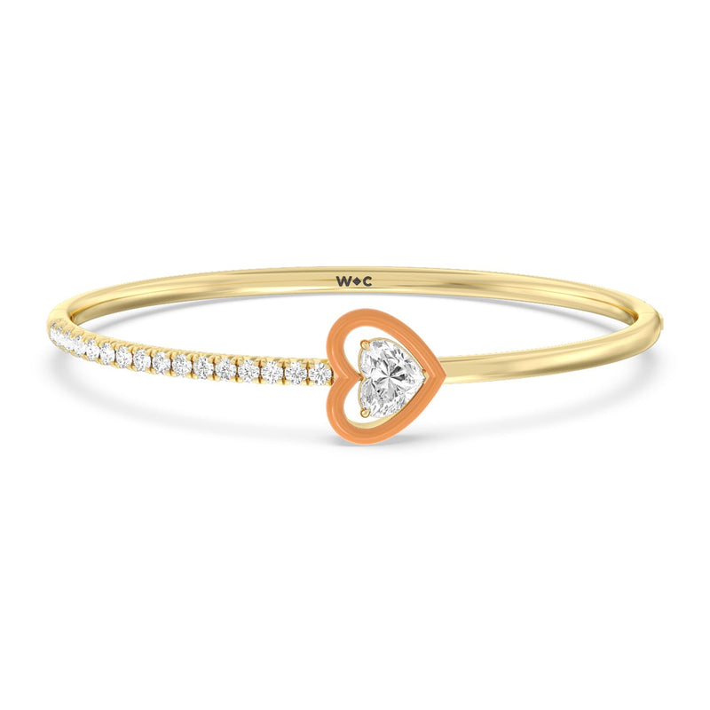 Half Pave Heart Bangle in Ceramic
