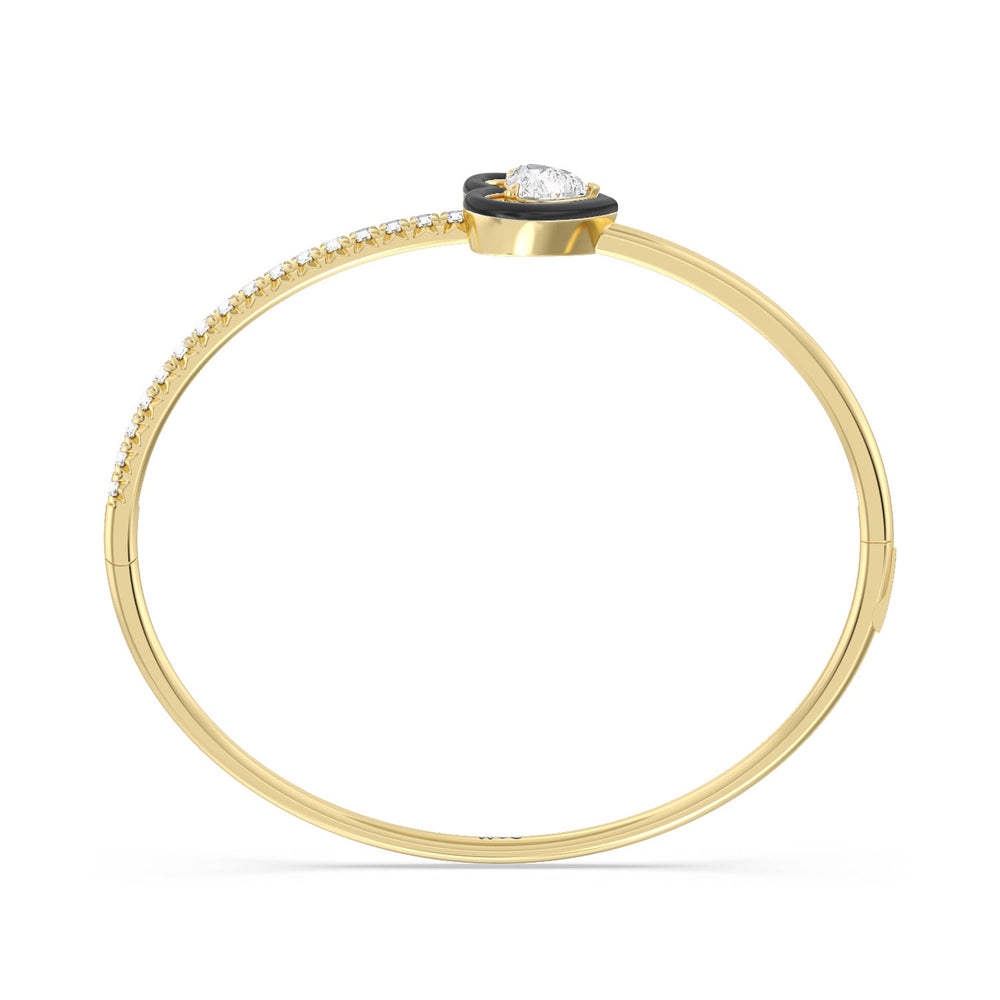 Half Pave Heart Bangle in Ceramic with Midnight Cut Diamond in 14KT Yellow Gold view 2
