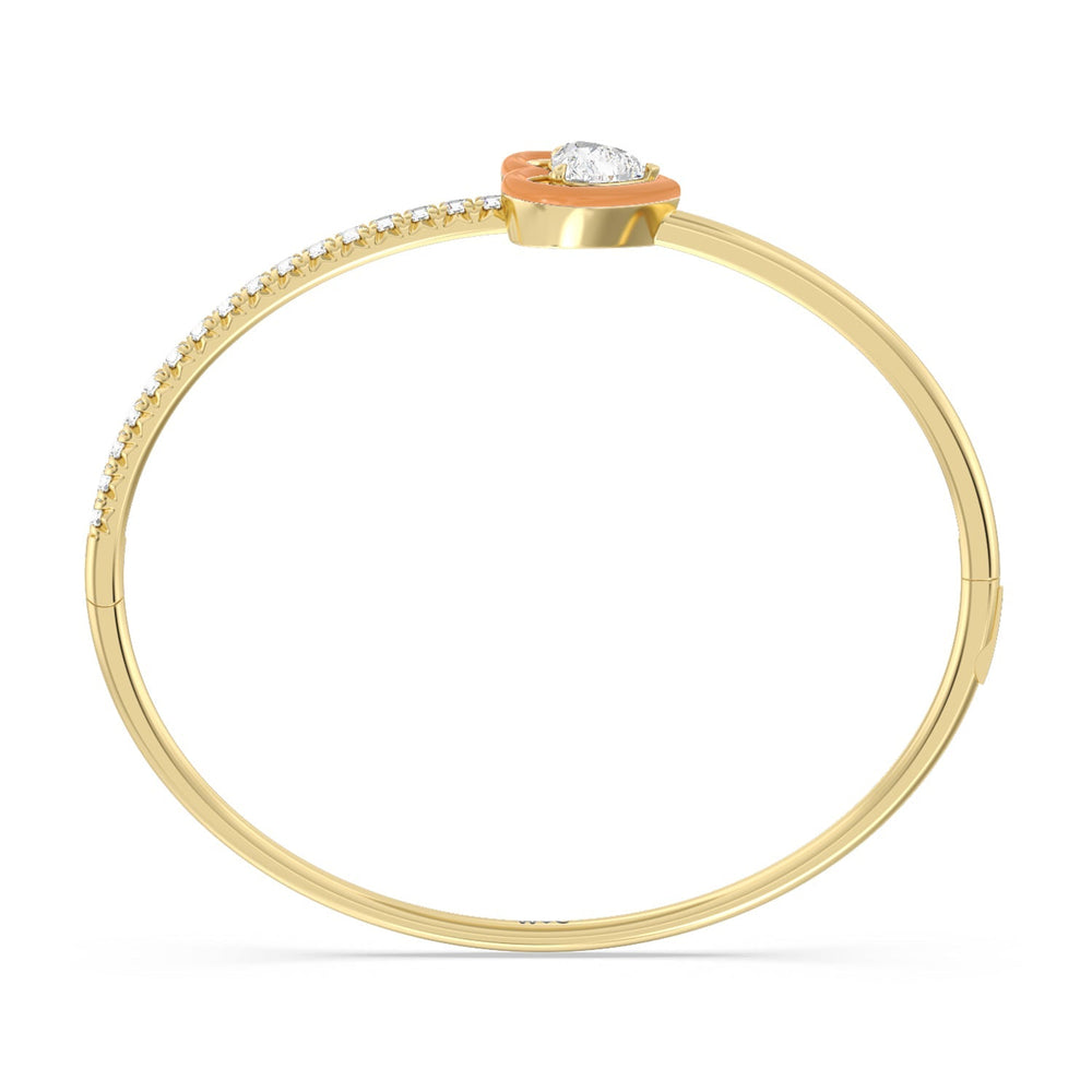 Half Pave Heart Bangle in Ceramic with Coral Cut Diamond in 14KT Yellow Gold view 3
