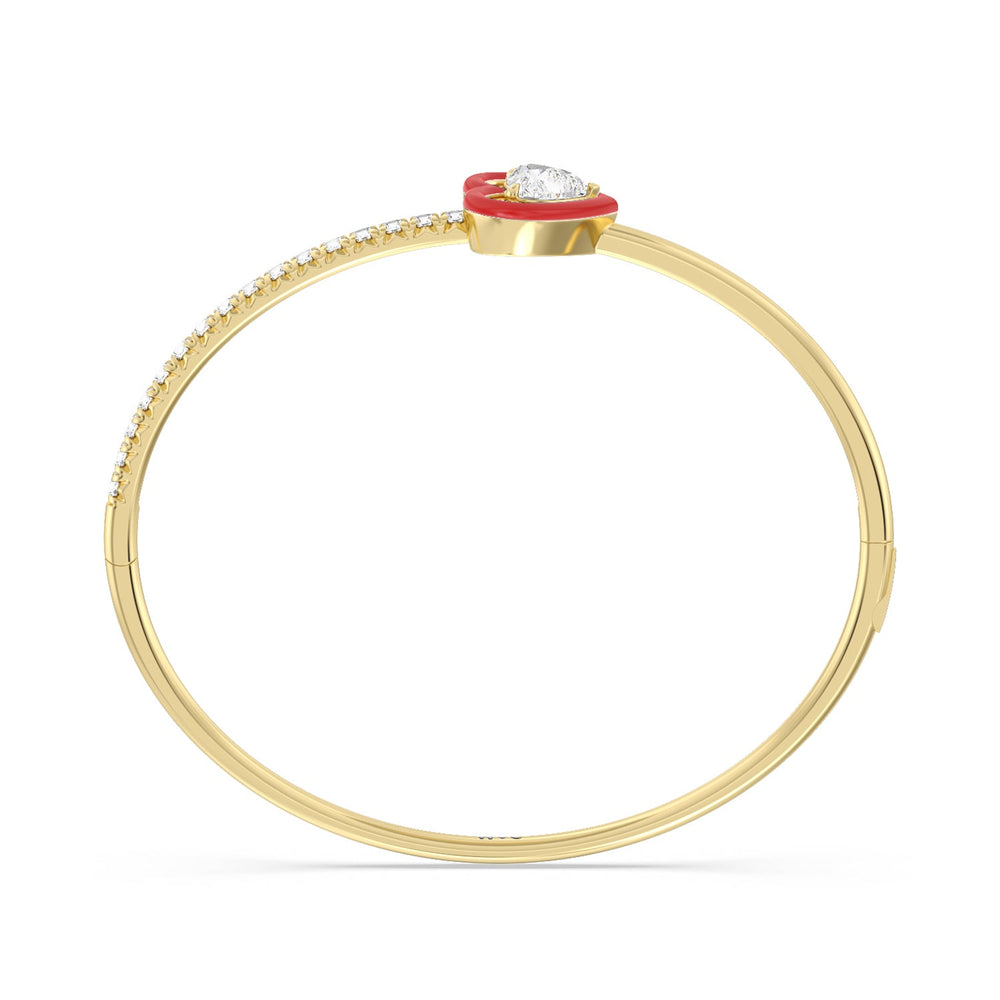 Half Pave Heart Bangle in Ceramic with Hibiscus Cut Diamond in 14KT Yellow Gold view 3
