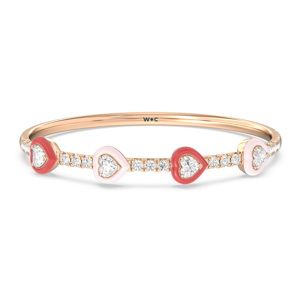 Multi Heart Bezel Bangle in Ceramic with Lab Cut Diamond in 14KT Rose Gold view 1
