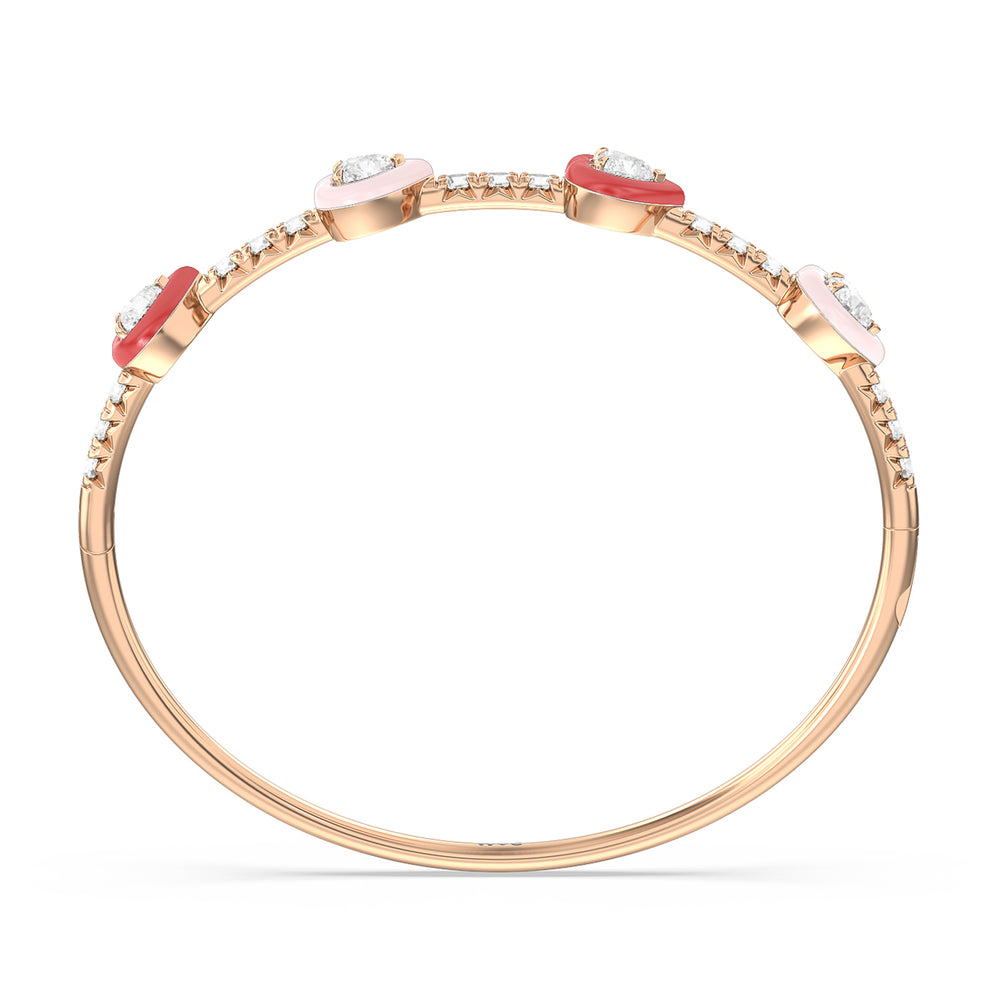 Multi Heart Bezel Bangle in Ceramic with Lab Cut Diamond in 14KT Rose Gold view 3
