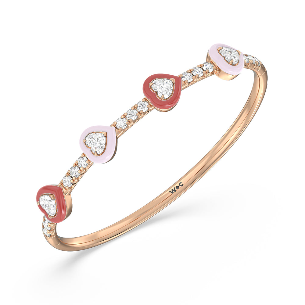 Multi Heart Bezel Bangle in Ceramic with Lab Cut Diamond in 14KT Rose Gold view 2
