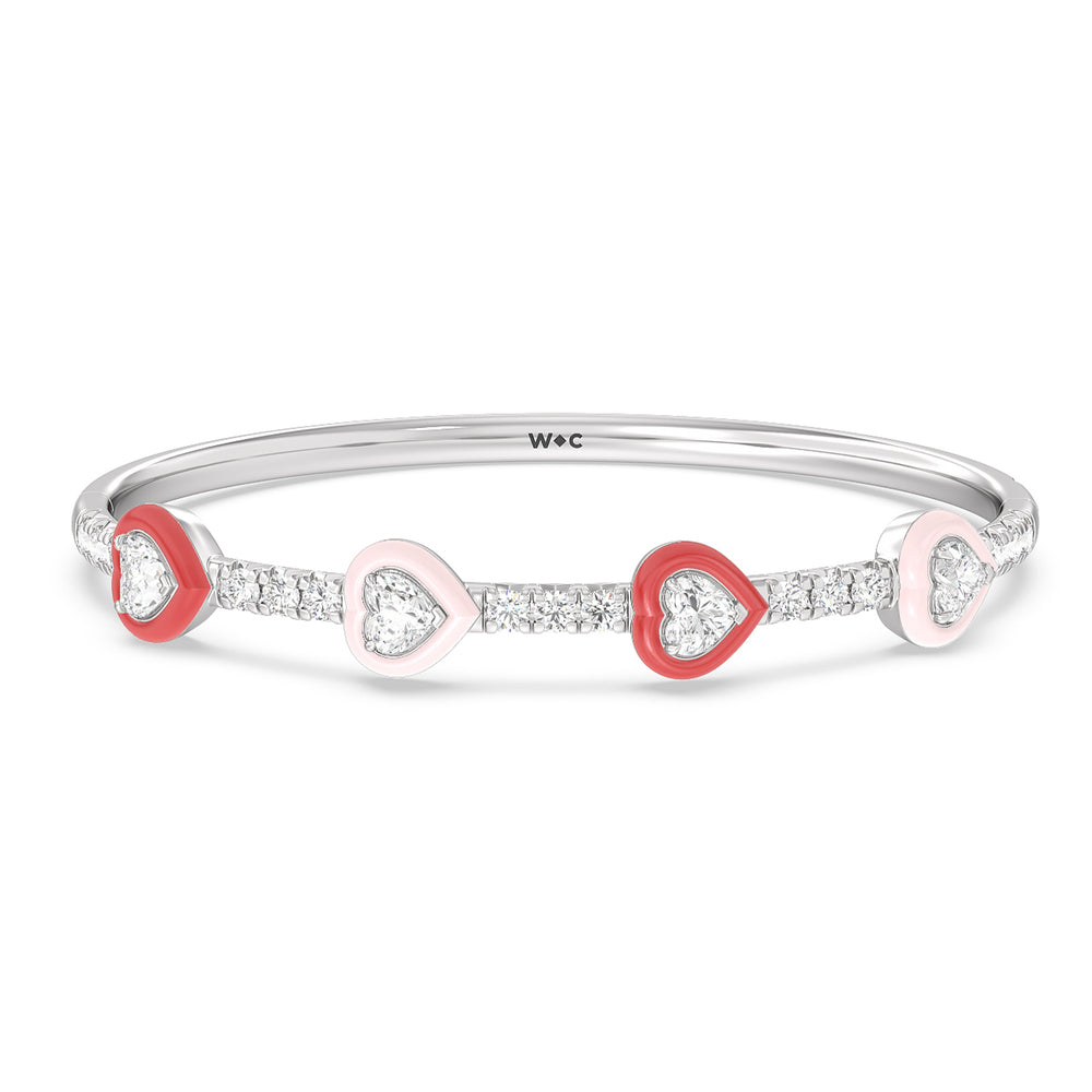 Multi Heart Bezel Bangle in Ceramic with Lab Cut Diamond in 14KT White Gold view 1
