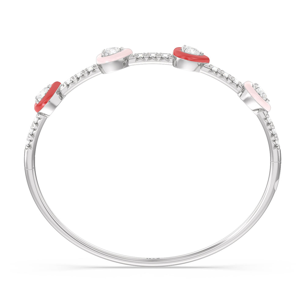 Multi Heart Bezel Bangle in Ceramic with Lab Cut Diamond in 14KT White Gold view 3
