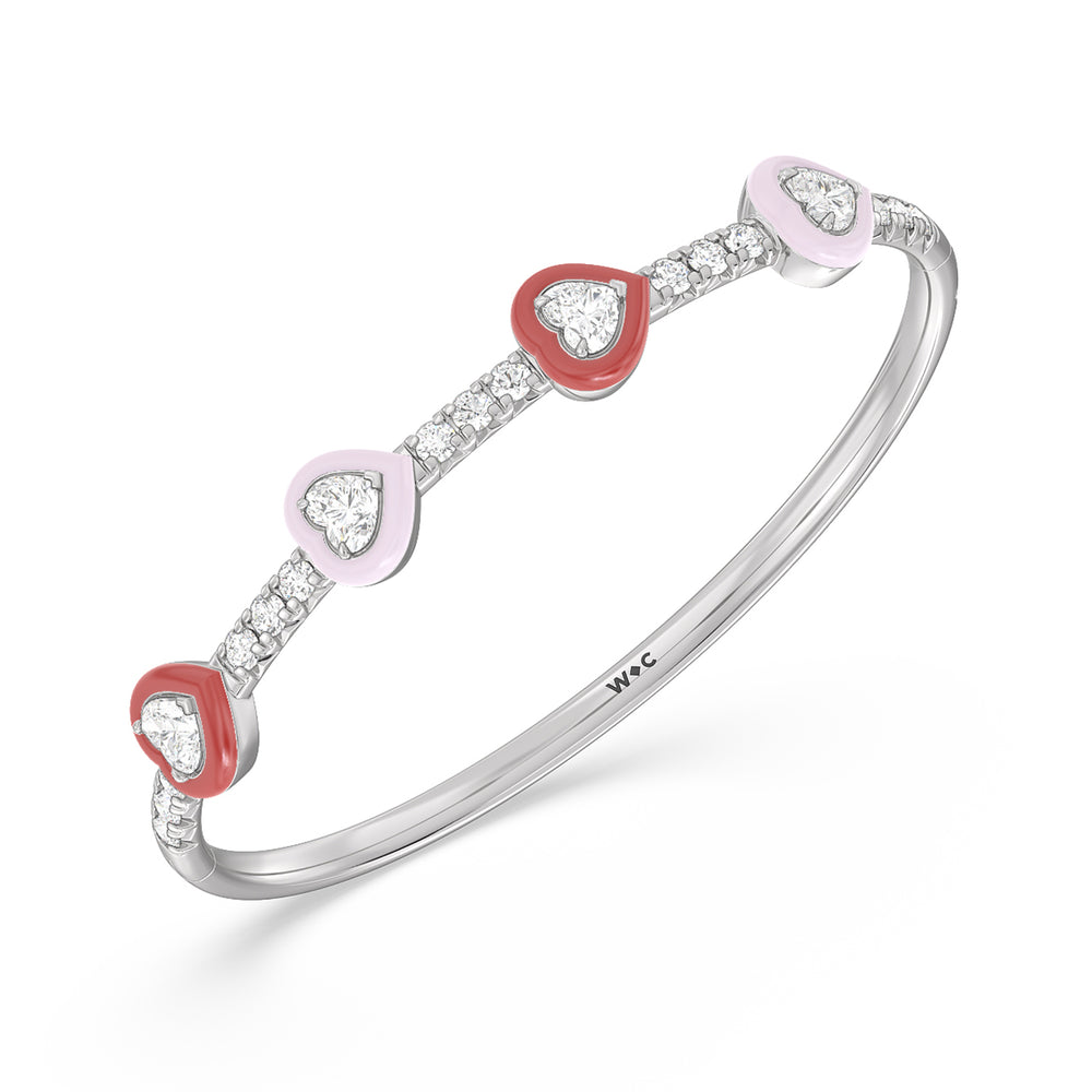 Multi Heart Bezel Bangle in Ceramic with Lab Cut Diamond in 14KT White Gold view 2
