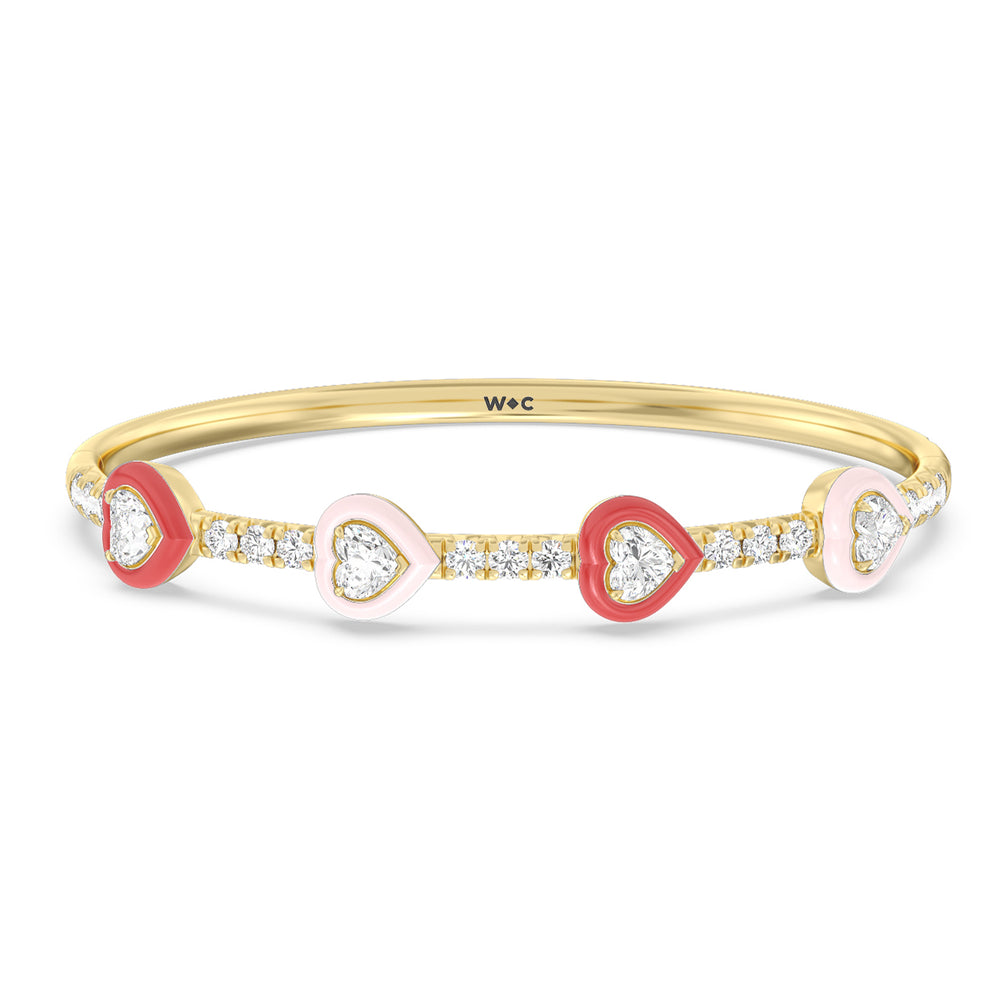 Multi Heart Bezel Bangle in Ceramic with Lab Cut Diamond in 14KT Yellow Gold view 1
