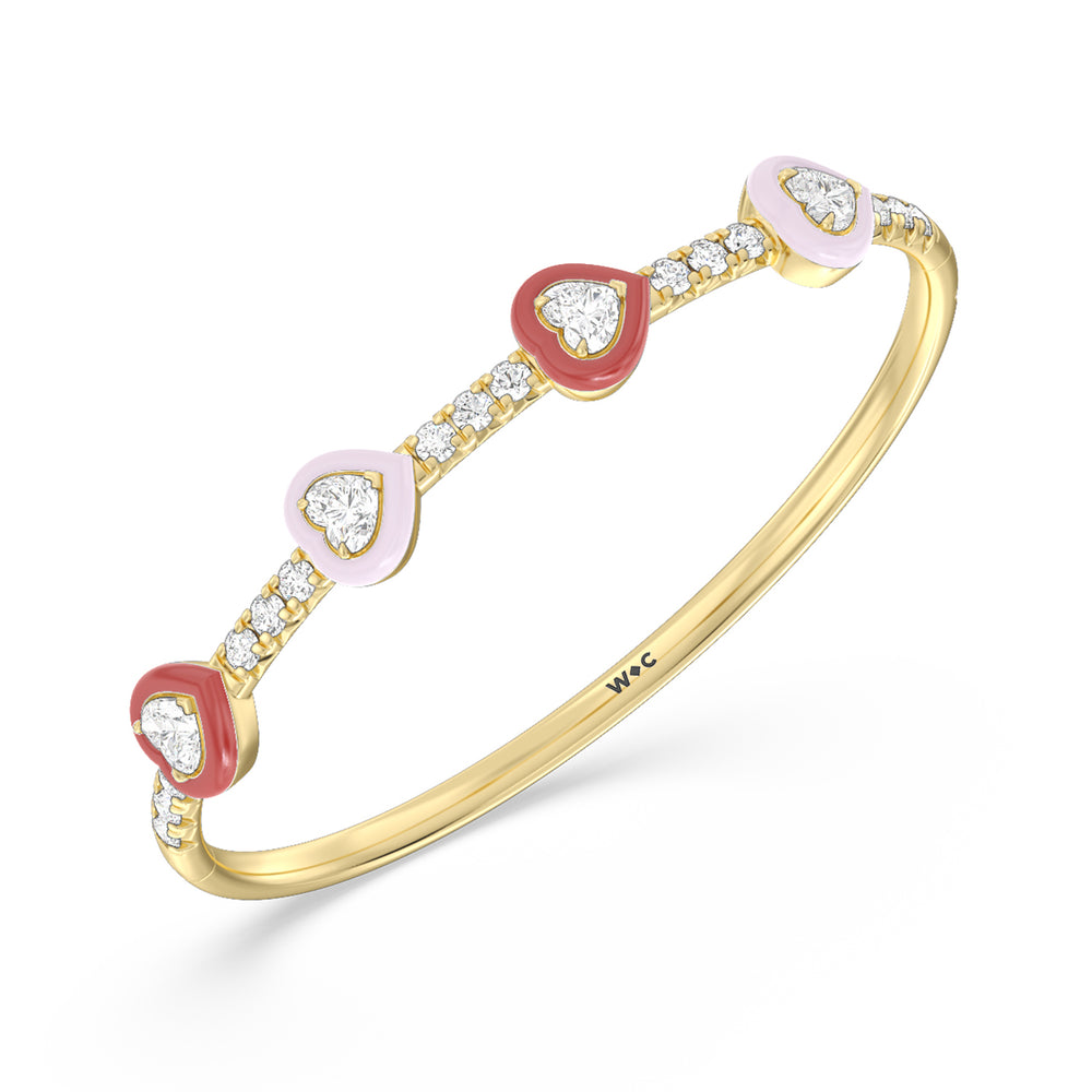 Multi Heart Bezel Bangle in Ceramic with Lab Cut Diamond in 14KT Yellow Gold view 2
