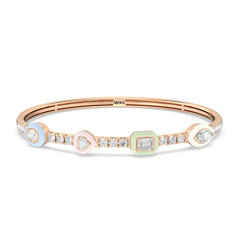Mixed Shape Bezel Bangle in Ceramic with Lab Cut Diamond in 14KT Rose Gold view 1
