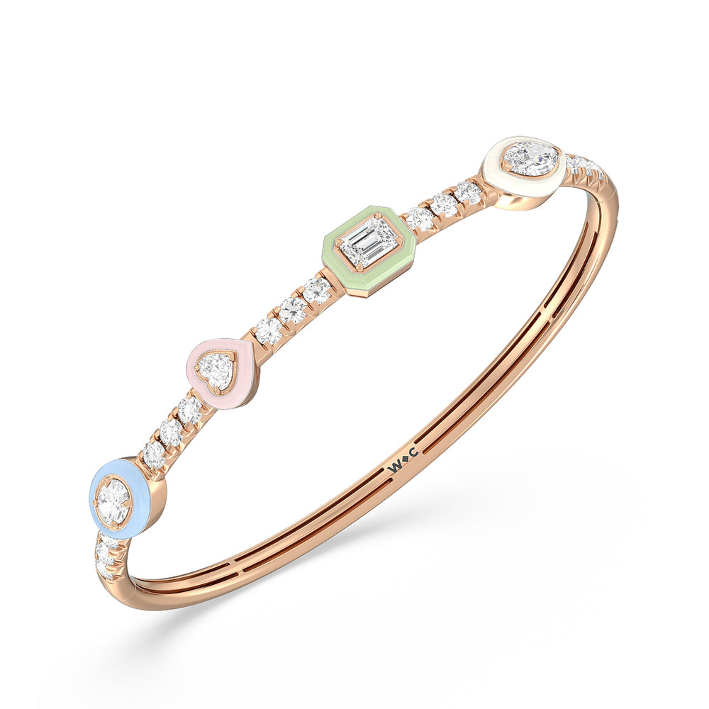 Mixed Shape Bezel Bangle in Ceramic with Lab Cut Diamond in 14KT Rose Gold view 2
