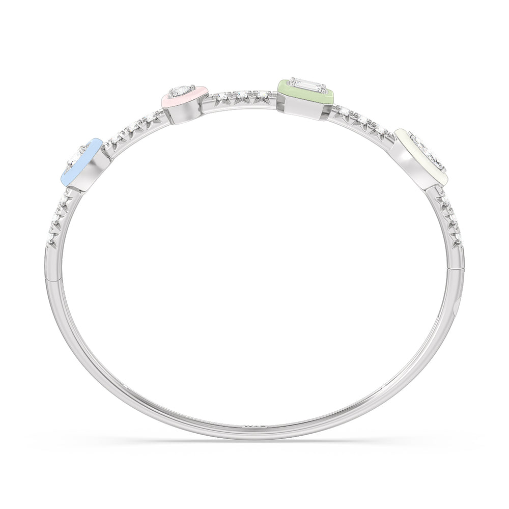 Mixed Shape Bezel Bangle in Ceramic with Lab Cut Diamond in 14KT White Gold view 3
