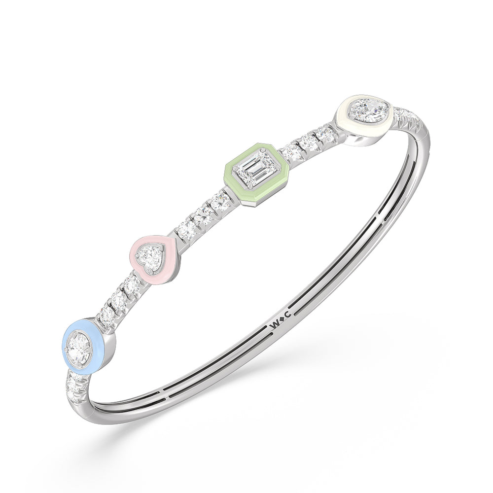 Mixed Shape Bezel Bangle in Ceramic with Lab Cut Diamond in 14KT White Gold view 2
