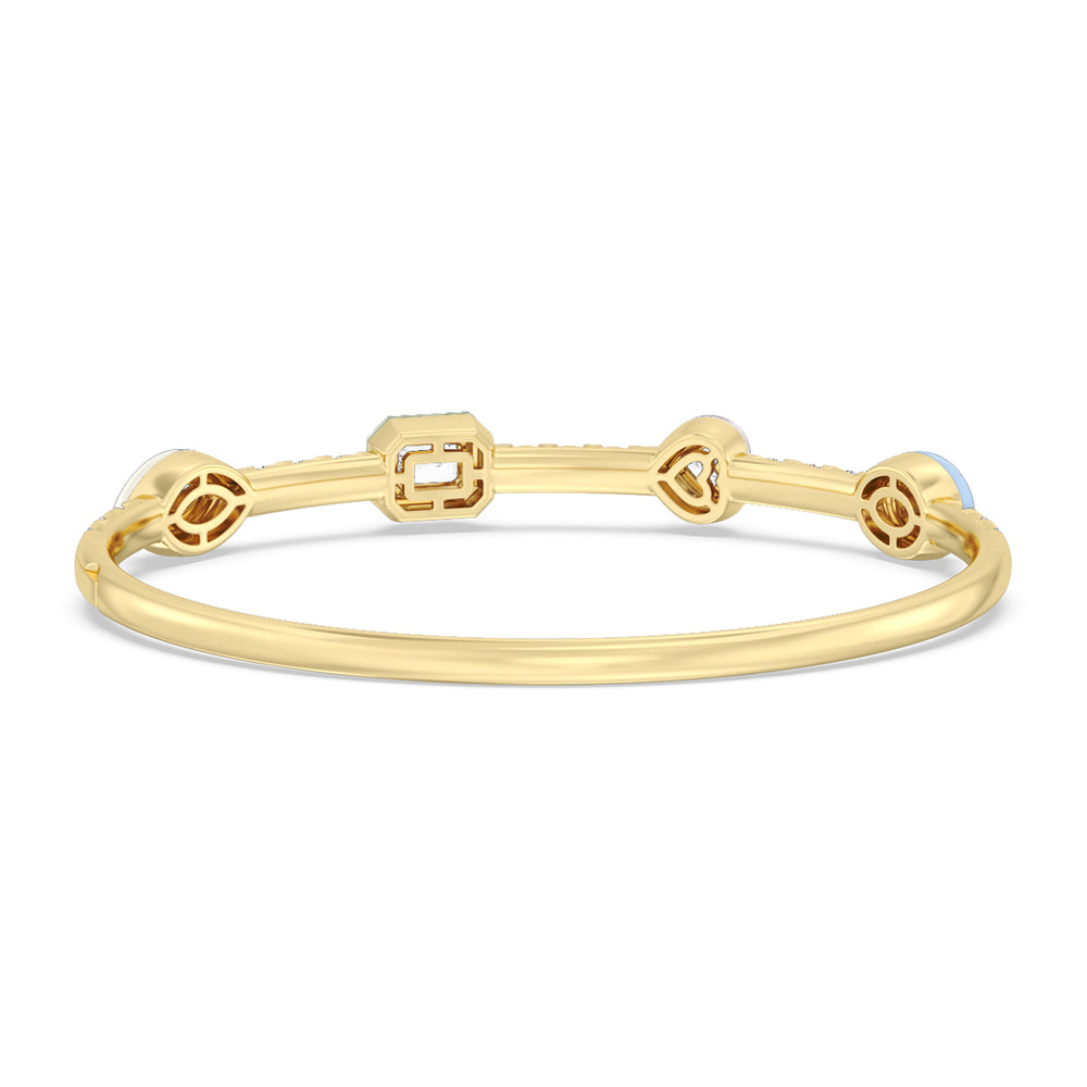 Mixed Shape Bezel Bangle in Ceramic with Lab Cut Diamond in 14KT Yellow Gold view 4
