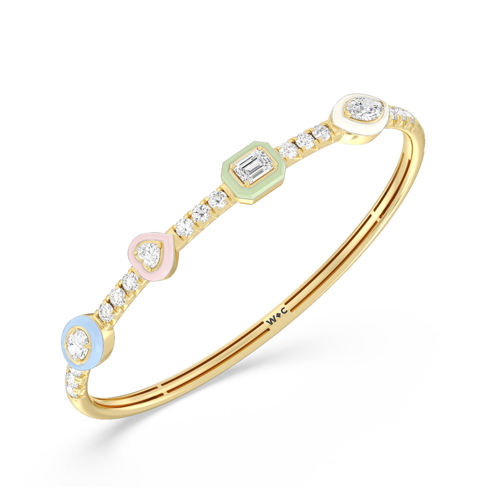 Mixed Shape Bezel Bangle in Ceramic with Lab Cut Diamond in 14KT Yellow Gold view 2
