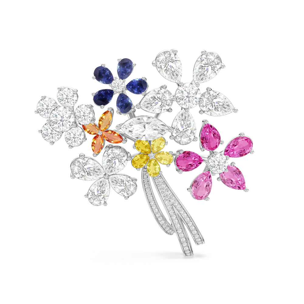 The Gemstone Bouquet Brooch with 14KT White Gold / Lab / 16 3/8 Cut Diamond in 14KT White Gold / Lab / 16 3/8 view 1
